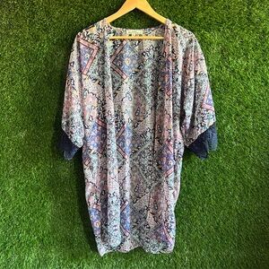 Wallflower Sheer Boho Crochet Lace Sleeve Open Woven Cardigan Cover Up